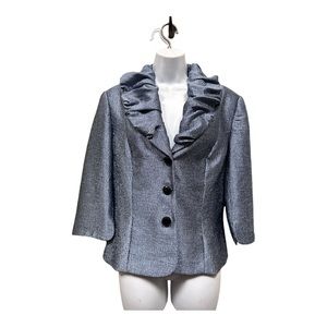 Adrianna Papell 14 puff ruffle neckline black rhinestone buttons quarter sleeve…